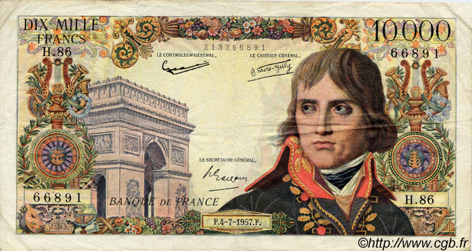 10000 Francs BONAPARTE FRANCIA  1957 F.51.09 q.BB