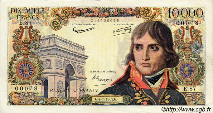 10000 Francs BONAPARTE FRANCIA  1957 F.51.09 q.SPL