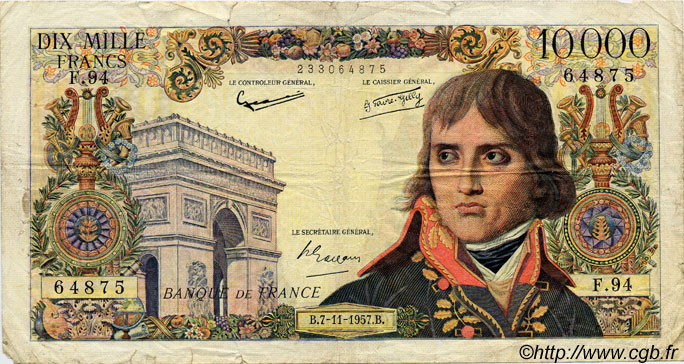 10000 Francs BONAPARTE FRANCE  1957 F.51.10 G