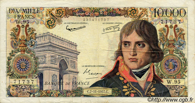 10000 Francs BONAPARTE FRANCIA  1957 F.51.10 BC