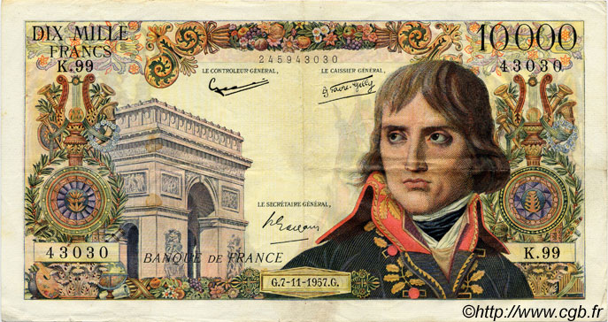 10000 Francs BONAPARTE FRANCE  1957 F.51.10 VF