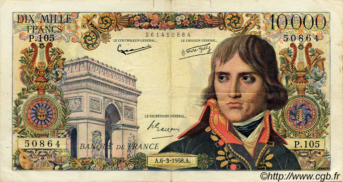 10000 Francs BONAPARTE FRANCE  1958 F.51.11 VF