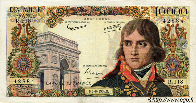 10000 Francs BONAPARTE FRANCE  1958 F.51.12 F+