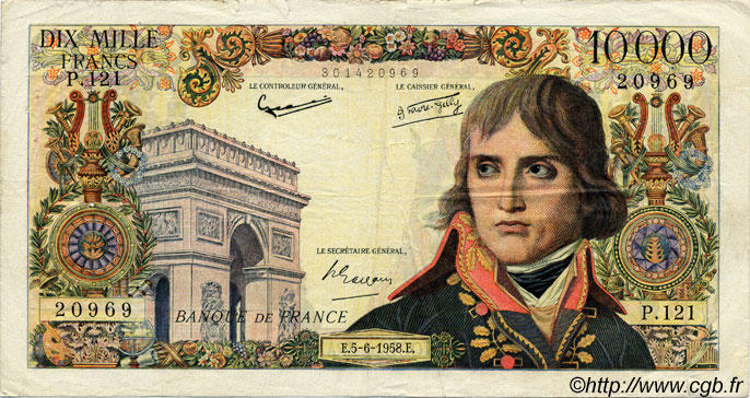 10000 Francs BONAPARTE FRANKREICH  1958 F.51.12 S