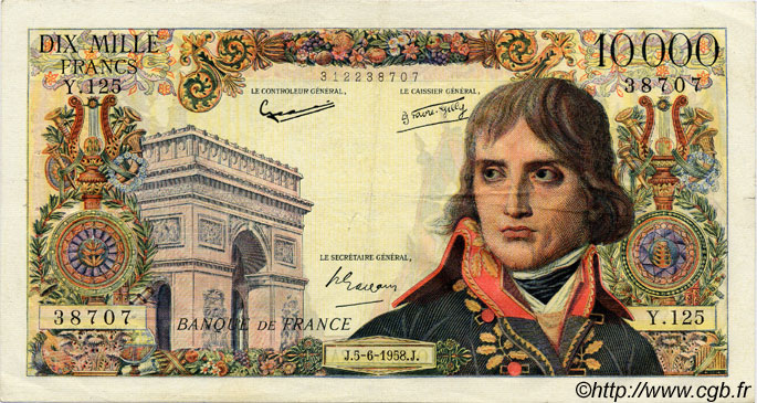 10000 Francs BONAPARTE FRANCIA  1958 F.51.12 BB