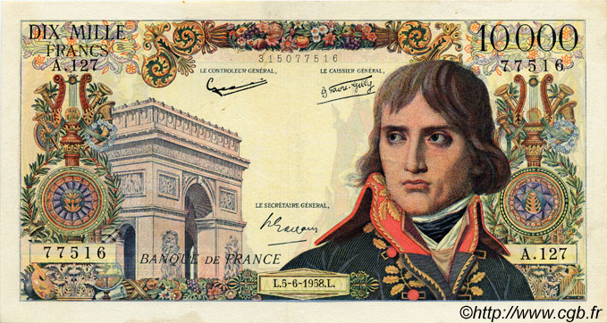 10000 Francs BONAPARTE FRANKREICH  1958 F.51.12 fSS