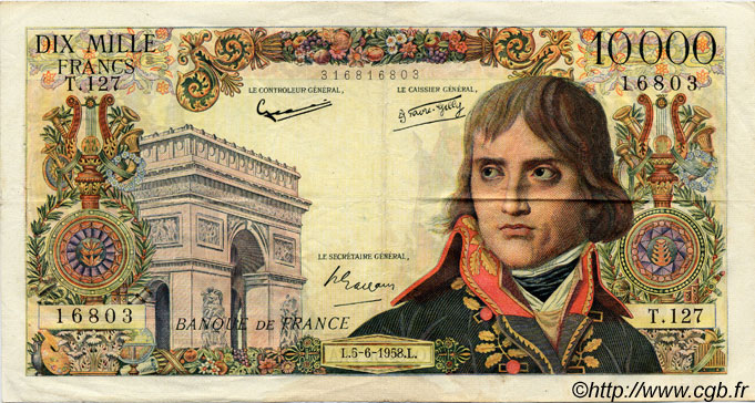 10000 Francs BONAPARTE FRANCIA  1958 F.51.12 MB a BB