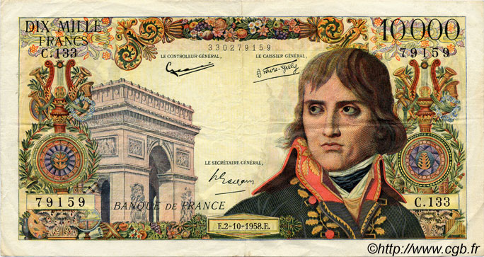 10000 Francs BONAPARTE FRANCE  1958 F.51.13 VF