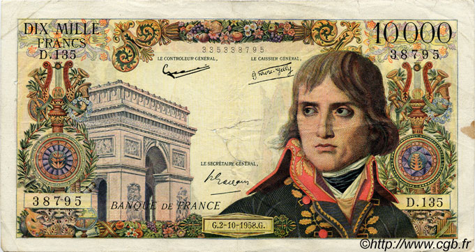 10000 Francs BONAPARTE FRANCE  1958 F.51.13 G