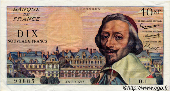 10 Nouveaux Francs RICHELIEU FRANCIA  1959 F.57.01 SPL+
