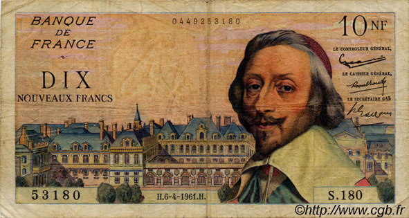 10 Nouveaux Francs RICHELIEU FRANCIA  1961 F.57.15 MB