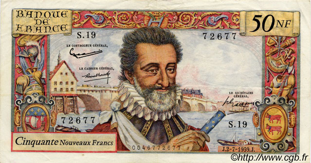 50 Nouveaux Francs HENRI IV FRANKREICH  1959 F.58.02 fVZ