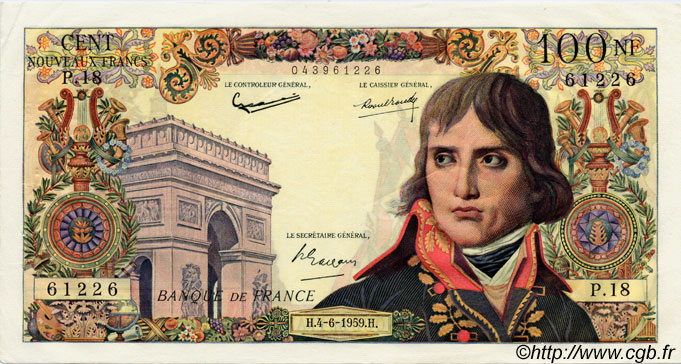100 Nouveaux Francs BONAPARTE FRANCE  1959 F.59.02 XF-