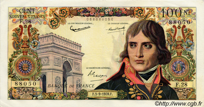 100 Nouveaux Francs BONAPARTE FRANKREICH  1959 F.59.03 SS