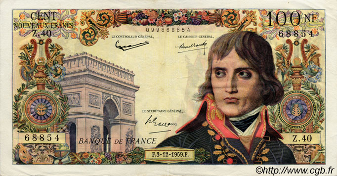 100 Nouveaux Francs BONAPARTE FRANCE  1959 F.59.04 VF