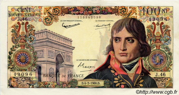 100 Nouveaux Francs BONAPARTE FRANKREICH  1960 F.59.05 fVZ to VZ