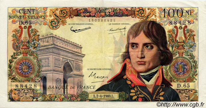 100 Nouveaux Francs BONAPARTE FRANCE  1960 F.59.06 VF+