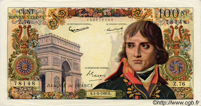 100 Nouveaux Francs BONAPARTE FRANKREICH  1960 F.59.07 VZ+ to fST
