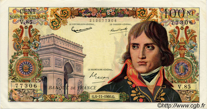 100 Nouveaux Francs BONAPARTE FRANKREICH  1960 F.59.08 fVZ
