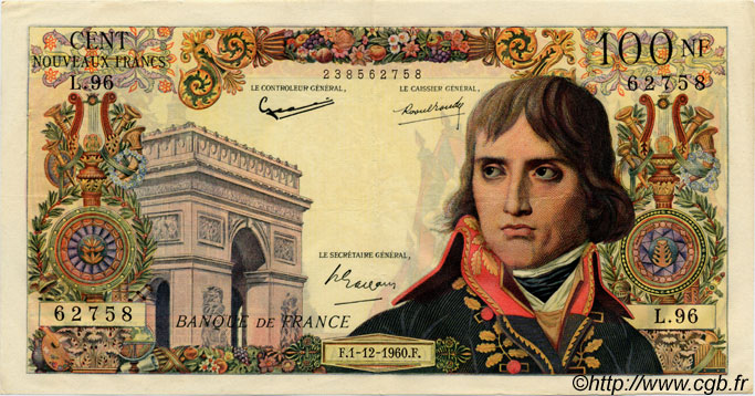100 Nouveaux Francs BONAPARTE FRANKREICH  1960 F.59.09 fVZ