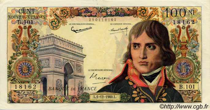 100 Nouveaux Francs BONAPARTE FRANKREICH  1960 F.59.09 fVZ to VZ