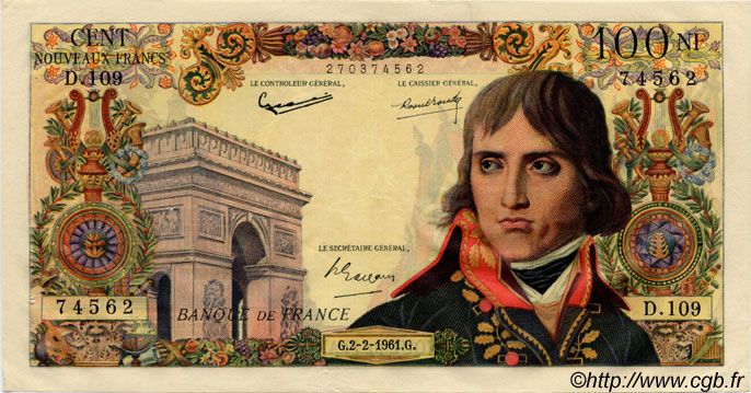 100 Nouveaux Francs BONAPARTE FRANCIA  1961 F.59.10 q.SPL