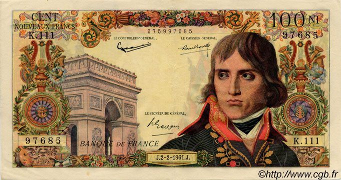 100 Nouveaux Francs BONAPARTE FRANCIA  1961 F.59.10 q.SPL