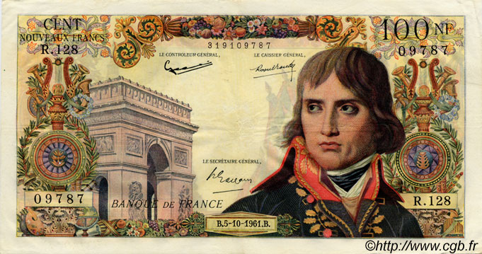 100 Nouveaux Francs BONAPARTE FRANKREICH  1961 F.59.12 fVZ to VZ