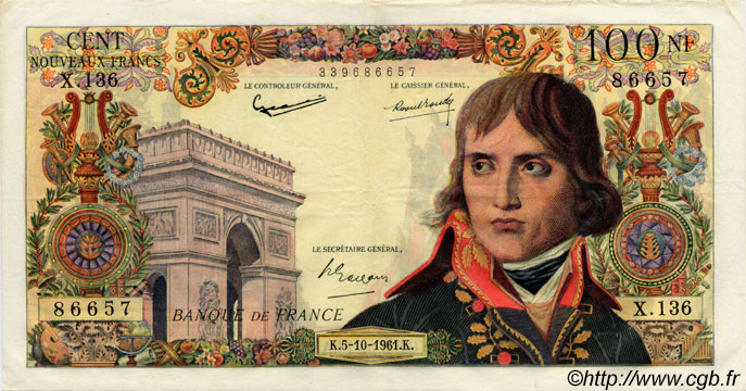 100 Nouveaux Francs BONAPARTE FRANKREICH  1961 F.59.12 fVZ