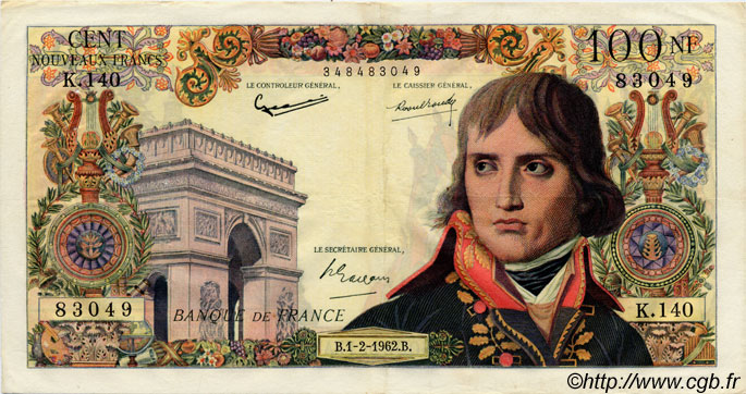 100 Nouveaux Francs BONAPARTE FRANCIA  1962 F.59.13 q.SPL