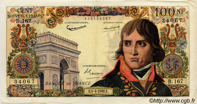 100 Nouveaux Francs BONAPARTE FRANCE  1962 F.59.15 VF+