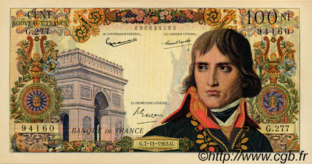 100 Nouveaux Francs BONAPARTE FRANCIA  1963 F.59.24 AU+