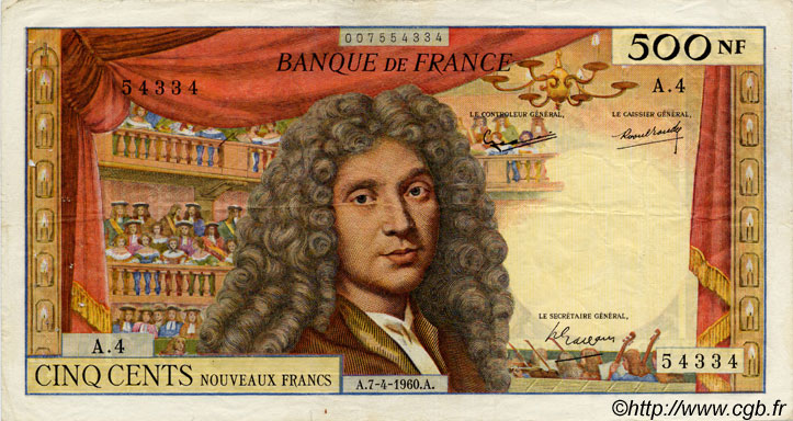 500 Nouveaux Francs MOLIÈRE FRANCIA  1960 F.60.02 BC+