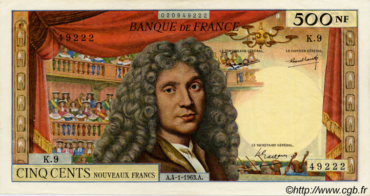 500 Nouveaux Francs MOLIÈRE FRANCIA  1963 F.60.04 EBC