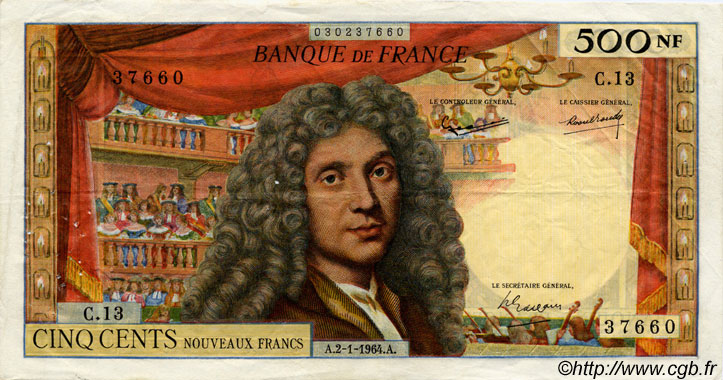 500 Nouveaux Francs MOLIÈRE FRANCE  1964 F.60.06 VF-