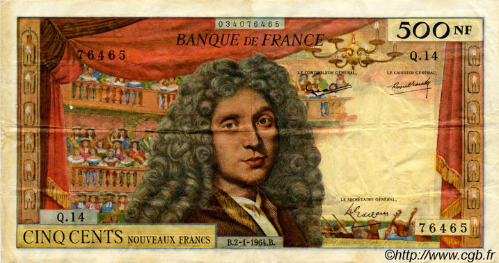 500 Nouveaux Francs MOLIÈRE FRANCIA  1964 F.60.06 q.BB