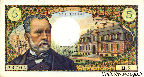 5 Francs PASTEUR FRANCIA  1966 F.61.01 MBC+