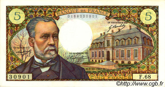 5 Francs PASTEUR FRANCIA  1967 F.61.06 EBC+