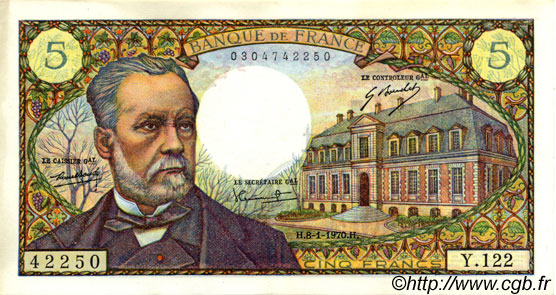 5 Francs PASTEUR FRANCIA  1970 F.61.12 EBC