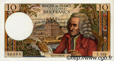 10 Francs VOLTAIRE FRANCIA  1968 F.62.34 EBC+ a SC