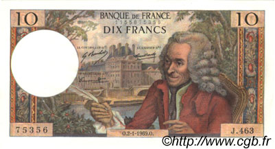 10 Francs VOLTAIRE FRANKREICH  1969 F.62.36 fST