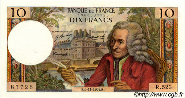 10 Francs VOLTAIRE FRANCE  1969 F.62.40 XF+