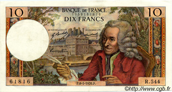10 Francs VOLTAIRE FRANCIA  1970 F.62.41 AU