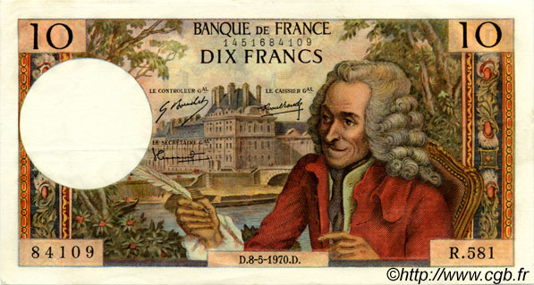 10 Francs VOLTAIRE FRANCIA  1970 F.62.44 SPL