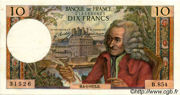 10 Francs VOLTAIRE FRANKREICH  1973 F.62.60 VZ