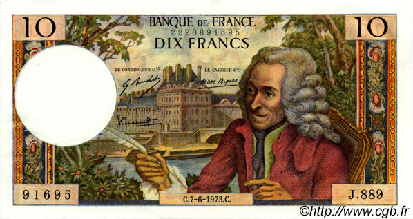10 Francs VOLTAIRE FRANCE  1973 F.62.62 XF+