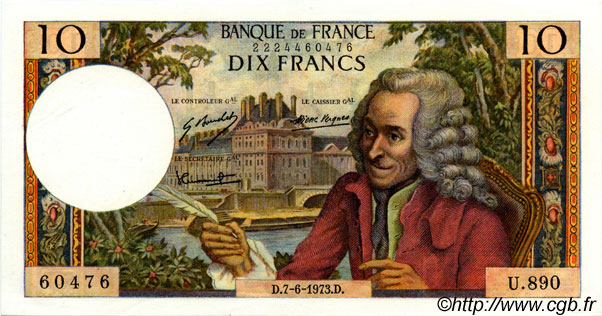 10 Francs VOLTAIRE FRANCIA  1973 F.62.62 AU