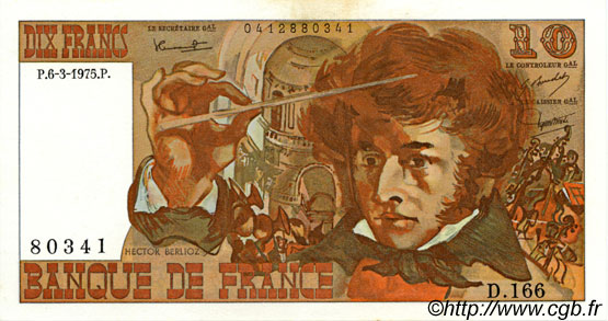 10 Francs BERLIOZ FRANCIA  1975 F.63.09 AU
