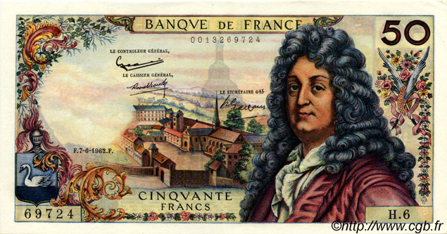 50 Francs RACINE FRANCIA  1962 F.64.01 q.AU