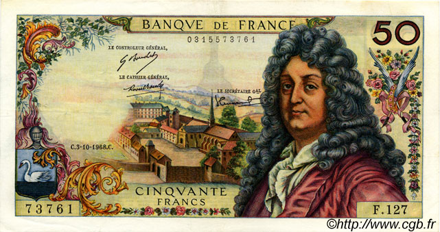 50 Francs RACINE FRANCIA  1968 F.64.12 MBC a EBC
